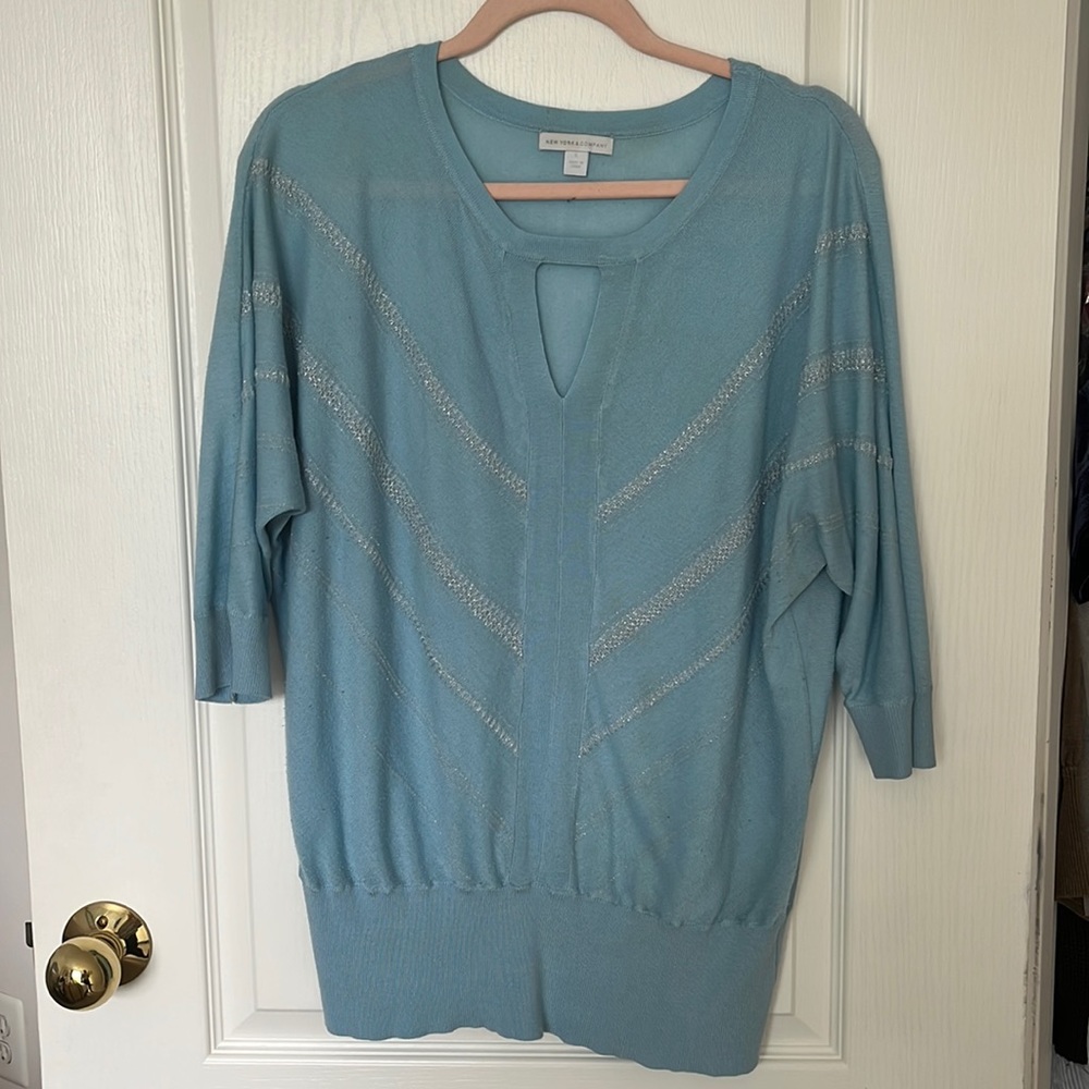 Vintage Blue sparkly keyhole sweater